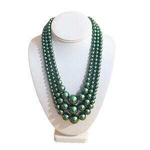 Vtg 50s Faux Pearl Multi-Strand Necklace Japan Graduated Green